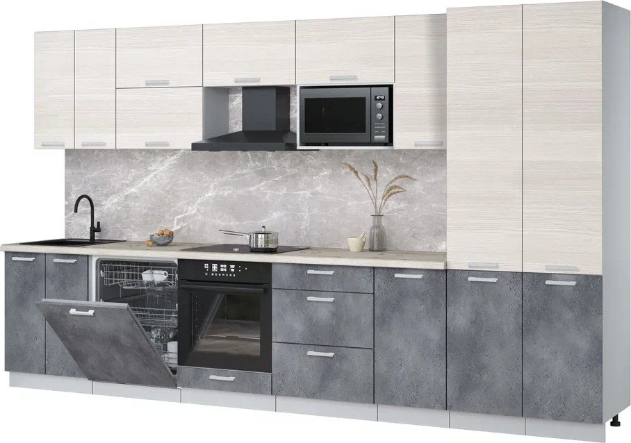 

Готовая кухня Интерлиния Мила Лайт 3.6-ПМ2 (вудлайн кремовый/бетон портленд/бискайская сосна)