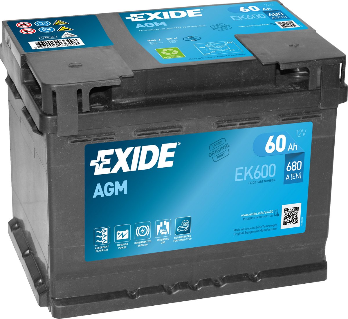 

Автомобильный аккумулятор Exide Start-Stop AGM EK600 (60 А·ч)