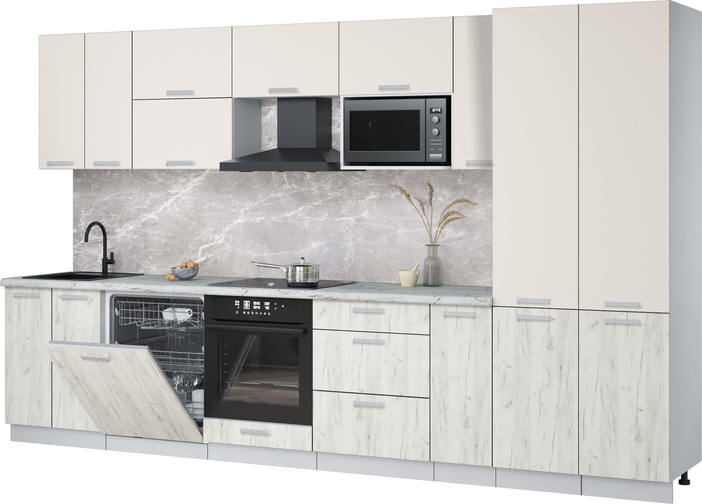 

Готовая кухня Интерлиния Мила Лайт 3.5-ПМ2 (персидский жемчуг/дуб белый/серый каспий)