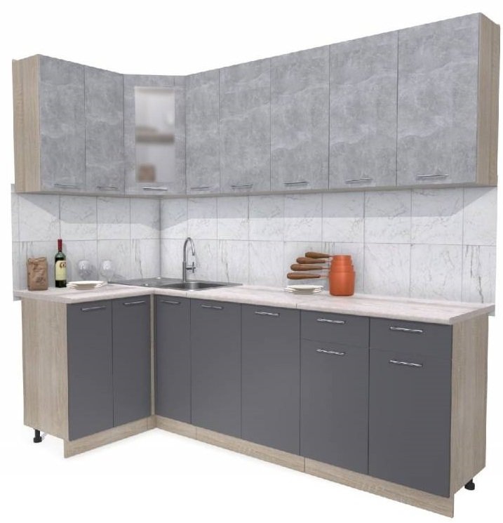 

Готовая кухня Интерлиния Мила 12x25 (бетон-антрацит-травертин)
