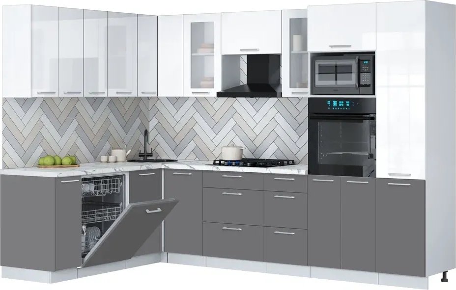 

Готовая кухня Интерлиния Мила Gloss 1.896х2.98 (серый/белый глянец/белый гранит)