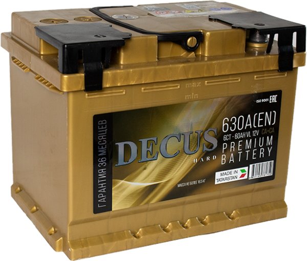 

Автомобильный аккумулятор DECUS 6СТ- 60 золото п.п. (60 А·ч)