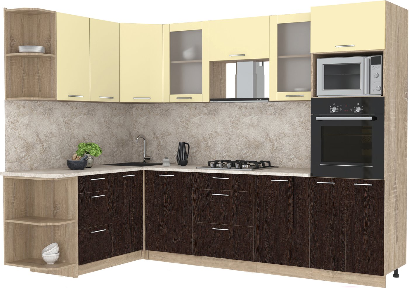 

Готовая кухня Интерлиния Мила 1.68x2.8 левая (ваниль-дуб венге-малага)