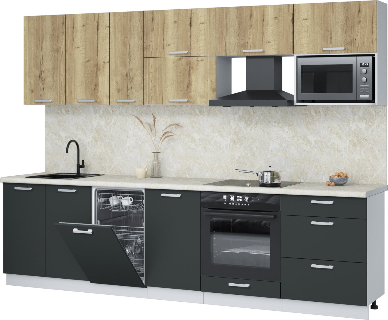 

Готовая кухня Интерлиния Мила Лайт 2.9-ПМ4 (дуб золотой/антрацит/опал светлый)