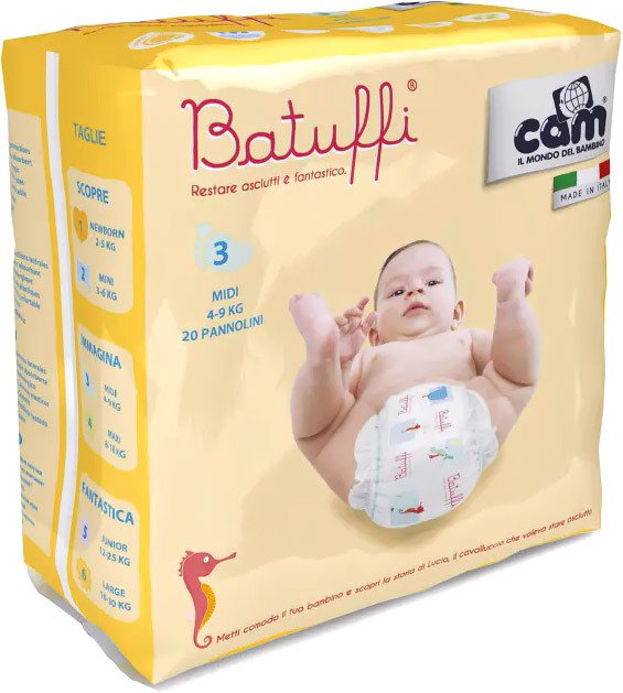 

Подгузники CAM Pannolino Batuffi Midi 3 4-9 кг (20 шт)