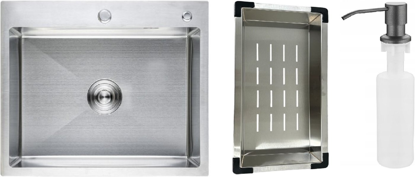 Кухонная мойка Schtoff Best Silver 6050 + коландер металл K-1 BLACK + дозатор SD-1 GREY