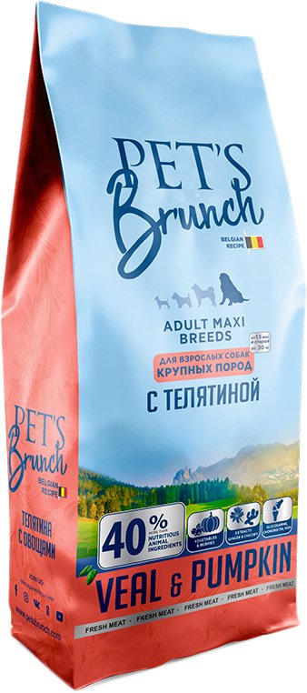 

Сухой корм для собак Pet's Brunch для взрослых собак крупных пород с телятиной 4 кг