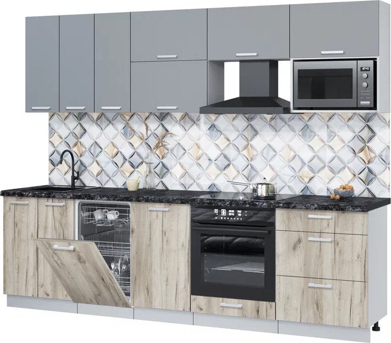 

Готовая кухня Интерлиния Мила Лайт 2.7-ПМ4 (серебро/дуб серый/кастилло темный)