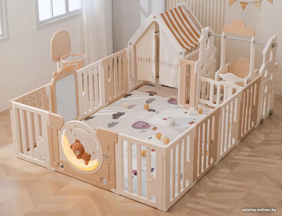 Игровой манеж UNIX kids DeLuxe House&Storage 180х200 Camel PPLXSWH200WC