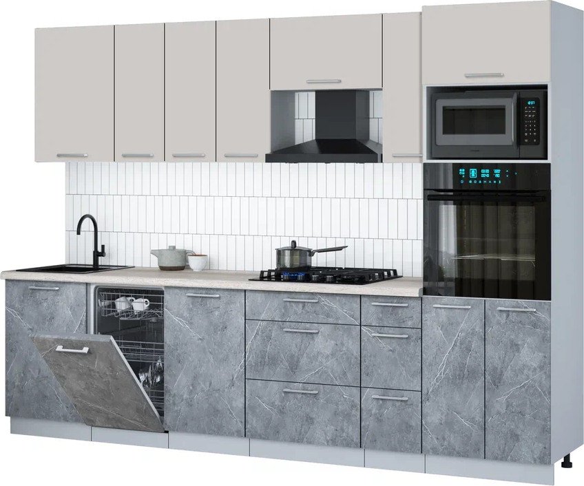 

Готовая кухня Интерлиния Мила Gloss 2.9-ПМ3 (керамика/кашемир/травертин серый)