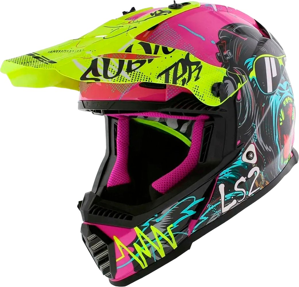 Мотошлем LS2 MX437 Fast II Mini Gorilla (M, фиолетовый)