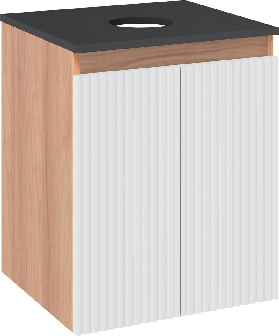 

Runo Тумба под умывальник Соренто 50 вертикаль (подвесная, крафтовый дуб/белый/графит)