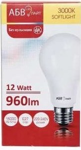 Светодиодная лампочка АБВ Led лайт A60 12W E27 3000К
