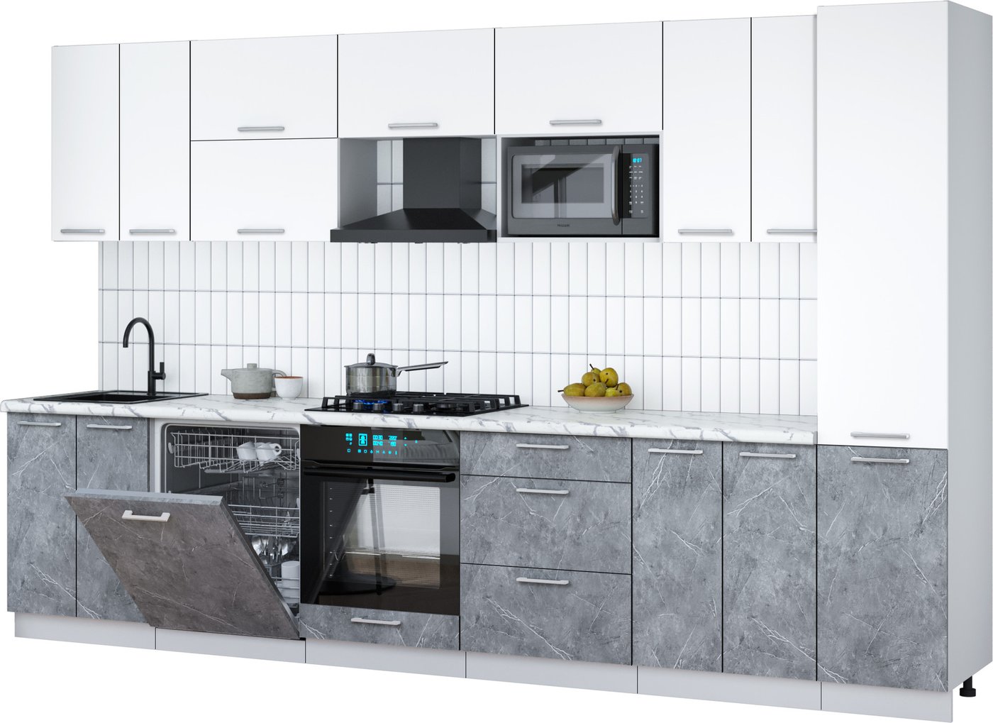 

Готовая кухня Интерлиния Мила Gloss 3.4-ПМ2 (керамика/белый/белый гранит)