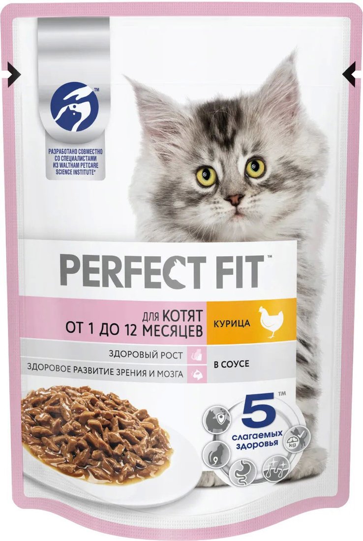 

Пресервы Perfect Fit Junior для котят от 1 до 12 месяцев с курицей в соусе 75 г