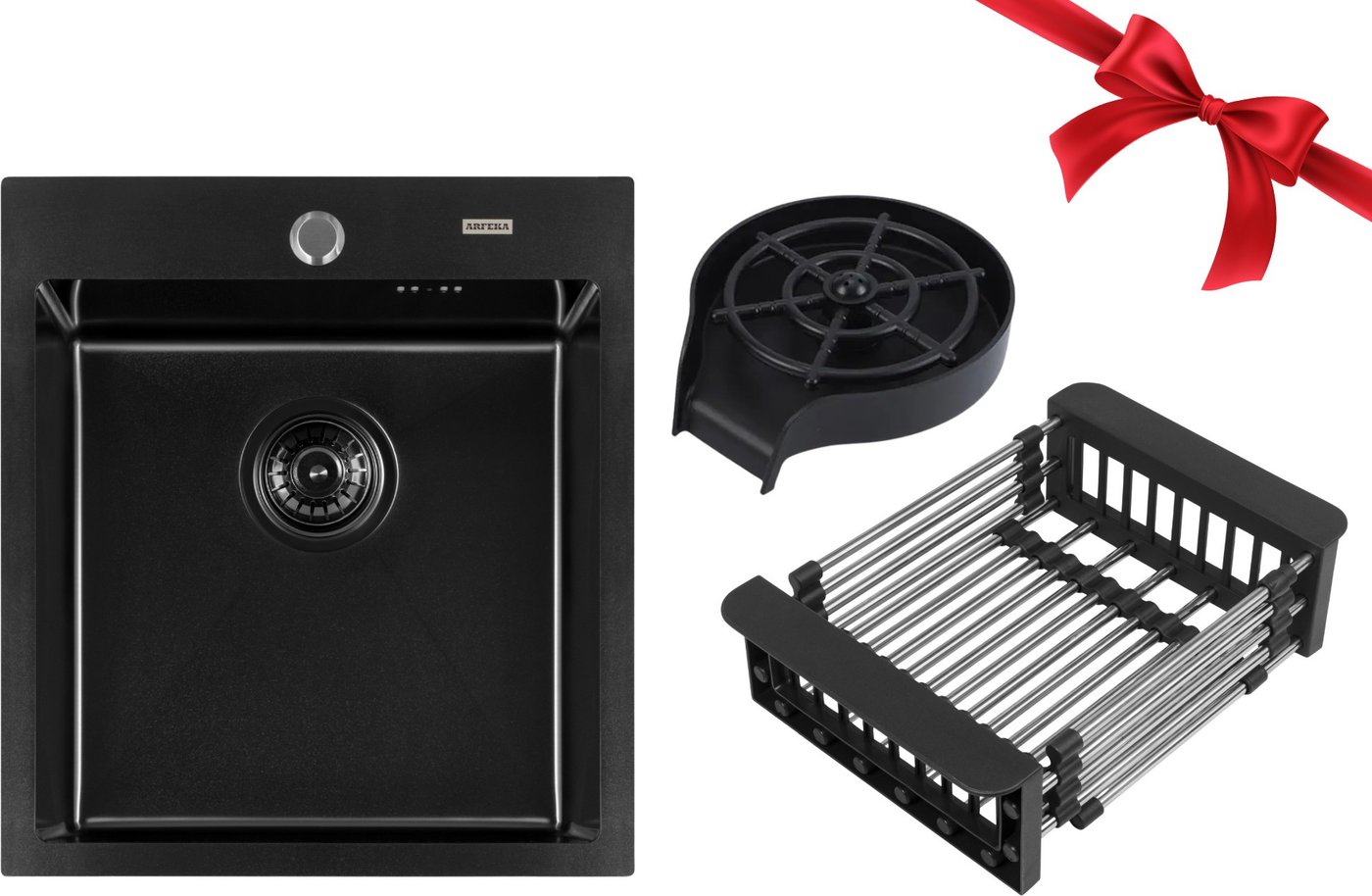 Кухонная мойка ARFEKA AF 450*505 BLACK PVD NANO+ринзер+коландер