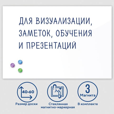 

Магнитно-маркерная доска BRAUBERG стеклянная 40x60 см (белый)
