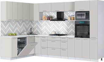 Готовая кухня Интерлиния Мила Gloss 1.896х3.28 (кашемир/кашемир/белый гранит)