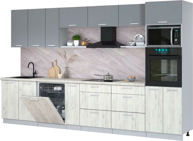 

Готовая кухня Интерлиния Мила Лайт 3.5-ПМ1-2 (серебро/дуб белый/опал светлый)