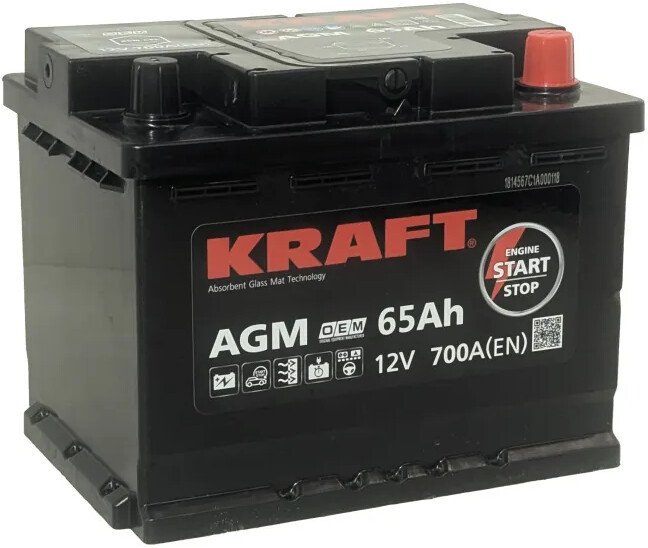 Автомобильный аккумулятор KRAFT AGM R+ (65 А·ч)