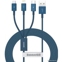 Кабель Baseus CAMLTYS-03 USB-A - Lightning/microUSB/USB Type-C (1.5 м, синий)