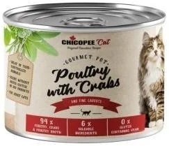 

Консервированный корм для кошек Chicopee Adult Cat домашняя птица с крабами 195 г