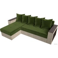 Угловой диван Лига диванов Дубай лайт левый (микровельвет зеленый/бежевый)