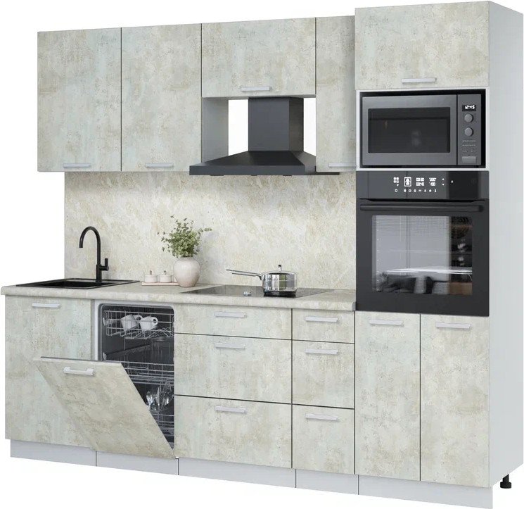 

Готовая кухня Интерлиния Мила Лайт 2.45-ПМ3 (бетон лайт/бетон лайт/опал светлый)