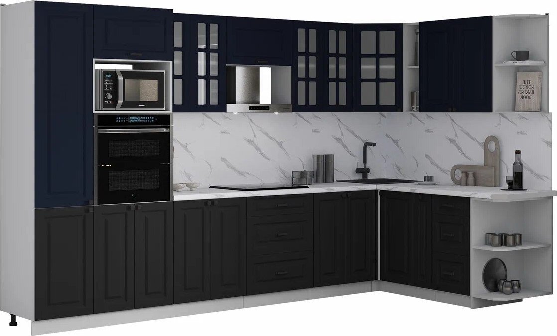 

Готовая кухня Интерлиния Мила Деко 1.88x3.4 PR (черный/индиго/белый гранит)