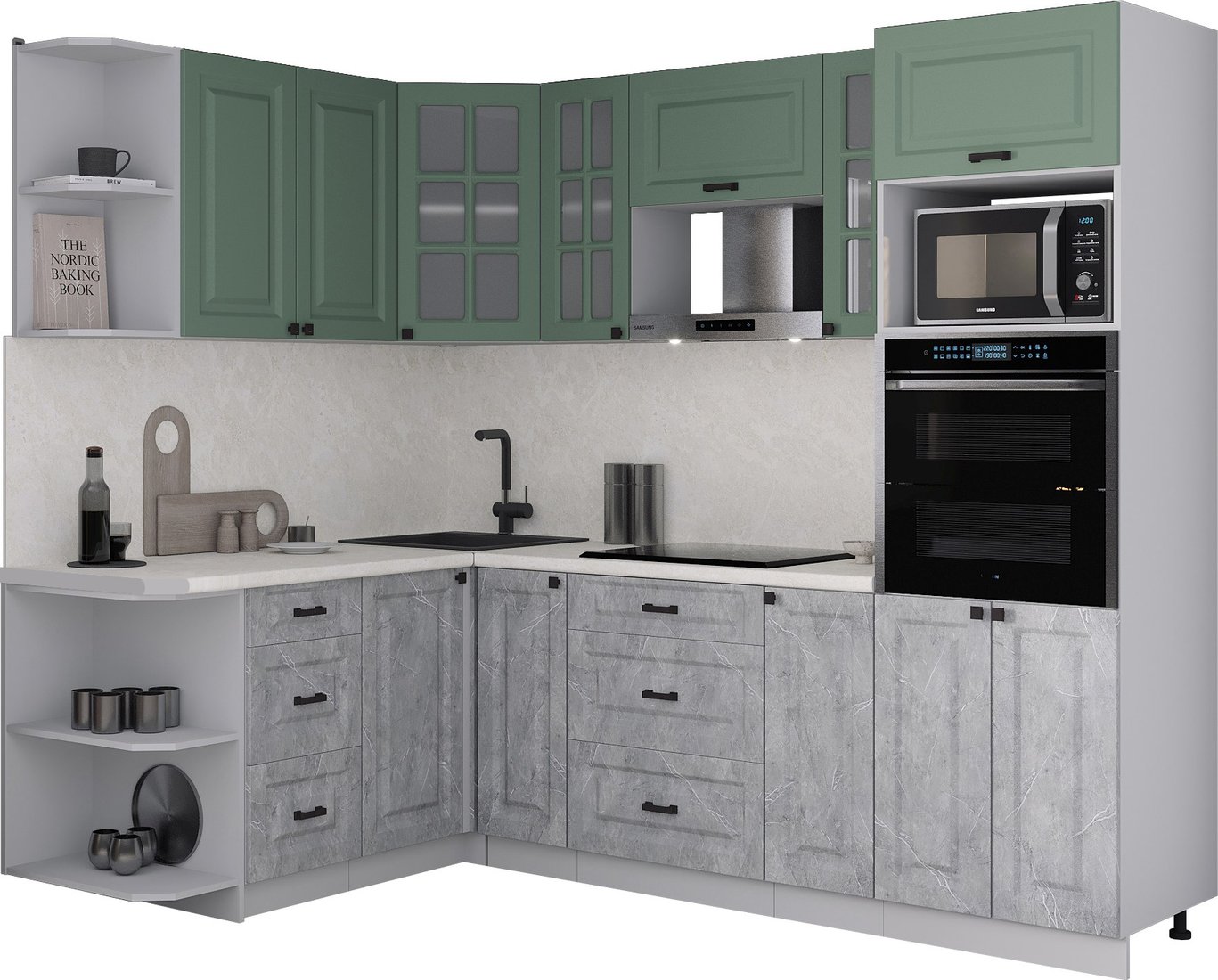 

Готовая кухня Интерлиния Мила Деко 1.68x2.4 LV (керамика/мята/опал светлый)