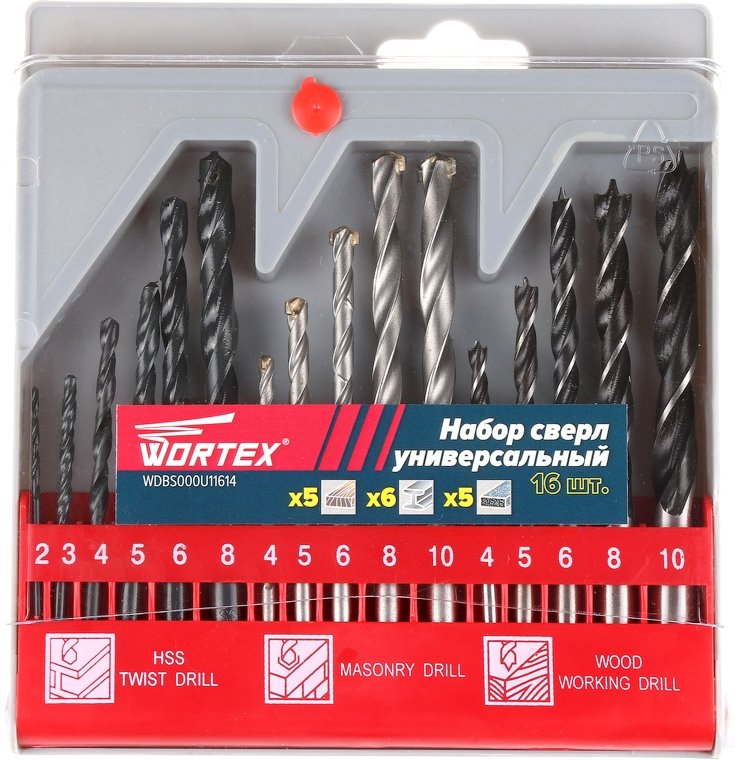 

Набор сверл Wortex WDBS000U11614 (16 предметов)
