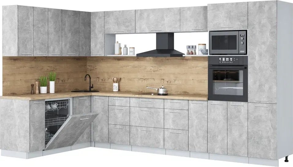 

Готовая кухня Интерлиния Мила Лайт 1.896х3.58 (бетон/бетон/дуб бунратти)