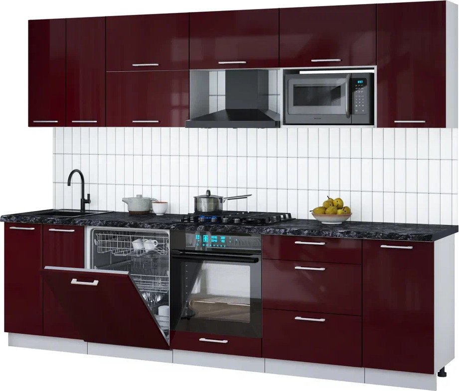 

Готовая кухня Интерлиния Мила Gloss 2.8-ПМ2 (бордовый глянец/бордовый глянец/кастилло темный)