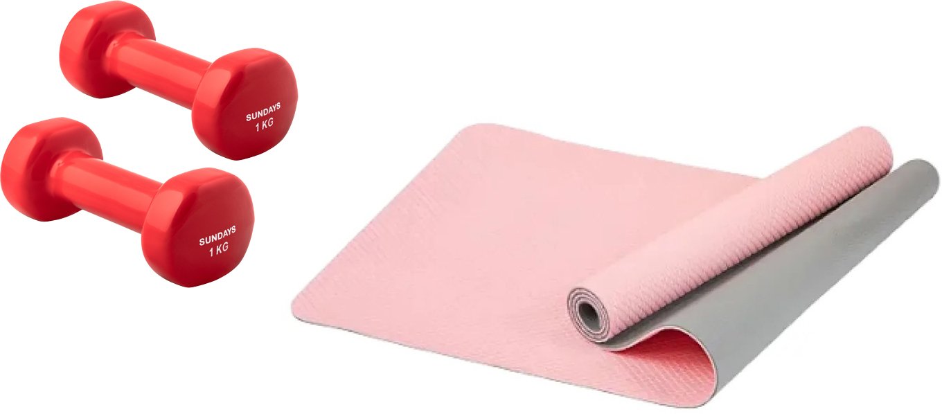

Набор для йоги Sundays Fitness Гантель IR92005 2x1кг + Коврик IRBL17107 (красный, розовый)