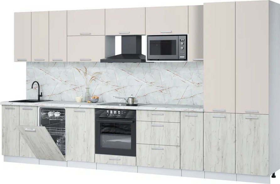 

Готовая кухня Интерлиния Мила Лайт 3.8-ПМ4 (персидский жемчуг/дуб белый/серый каспий)