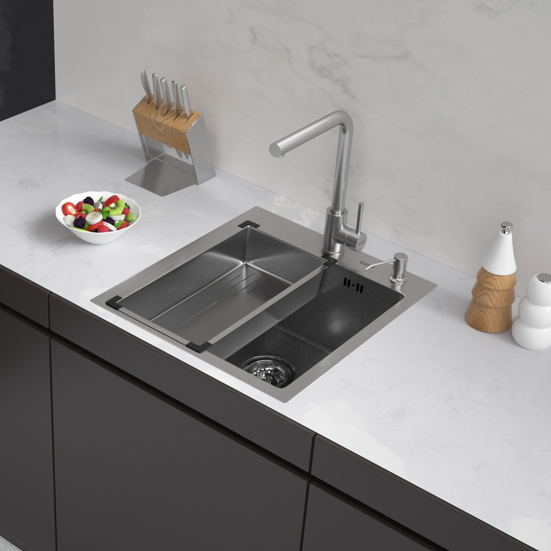 

Кухонная мойка ARFEKA Eco AR мойка 450*500, коландер G, дозатор Satin Decor Millet