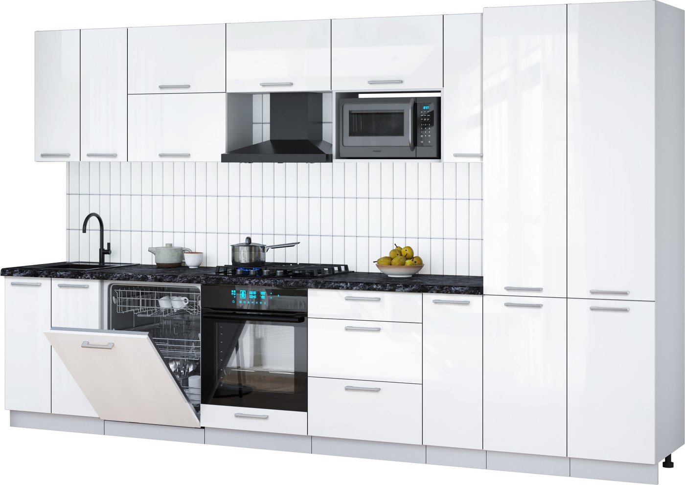 

Готовая кухня Интерлиния Мила Gloss 3.5-ПМ2 (белый глянец/белый глянец/кастилло темный)