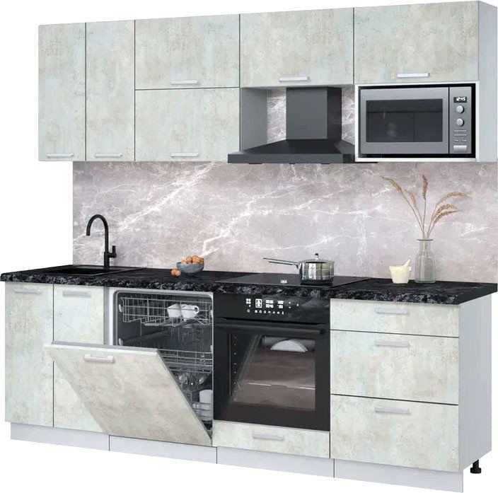 

Готовая кухня Интерлиния Мила Лайт 2.4-ПМ2 (бетон лайт/бетон лайт/кастилло темный)