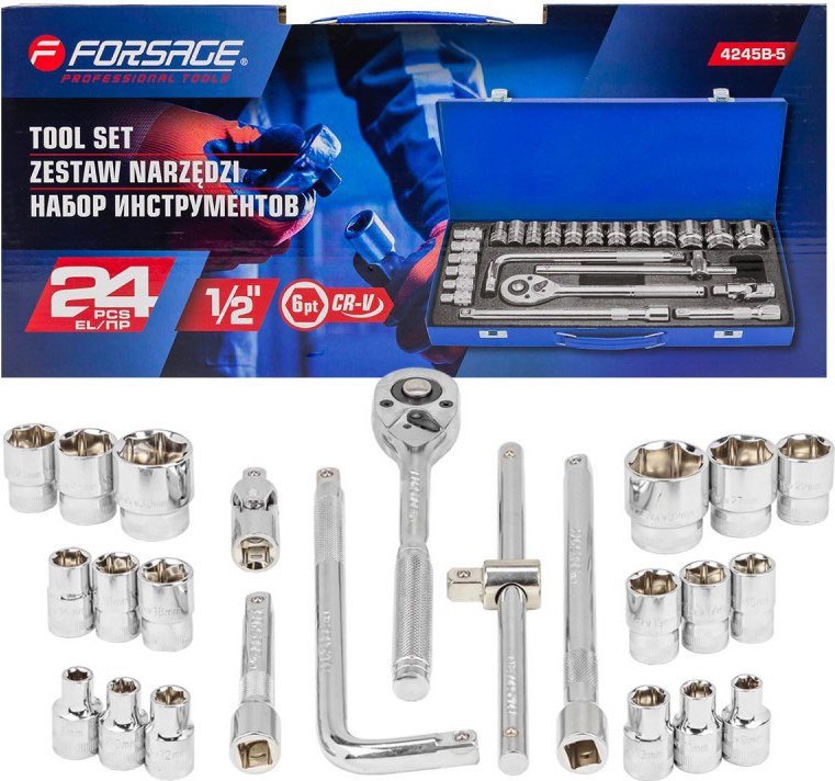 Набор трещотка с головками FORSAGE 4245B-5 (24 предмета)
