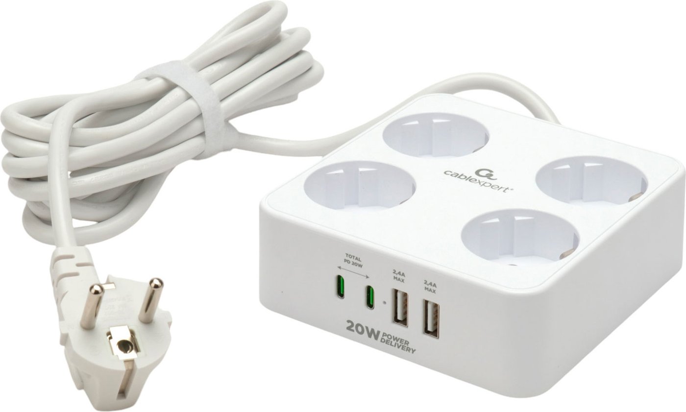 Сетевой фильтр Cablexpert PLT-4-C2U2-W-3