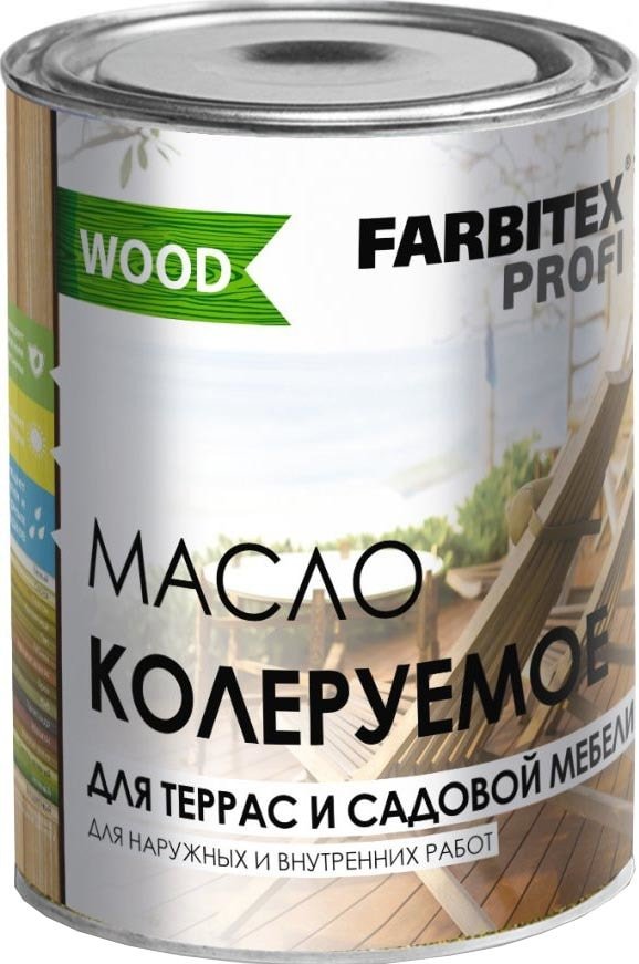 

Масло Farbitex Profi Wood Колеруемое для террас и садовой мебели 0.9 л (красное дерево)