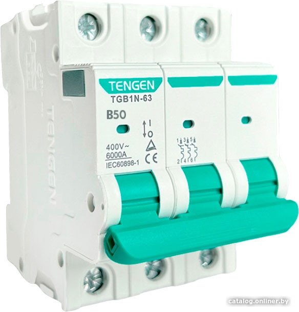 Выключатель автоматический Tengen TGB1N-63 3P 50A B 6kA 3M TGB1N-63-3-50B