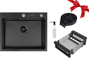 Кухонная мойка ARFEKA ECO AR мойка 600*500, коландер, дозатор BLACK+ринзер