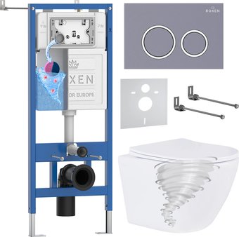 Унитаз подвесной Roxen Antares Tornado Long в комплекте с инсталляцией StounFix Dual Fresh 6 в 1 868430 (кнопка: серый бетон матовая)