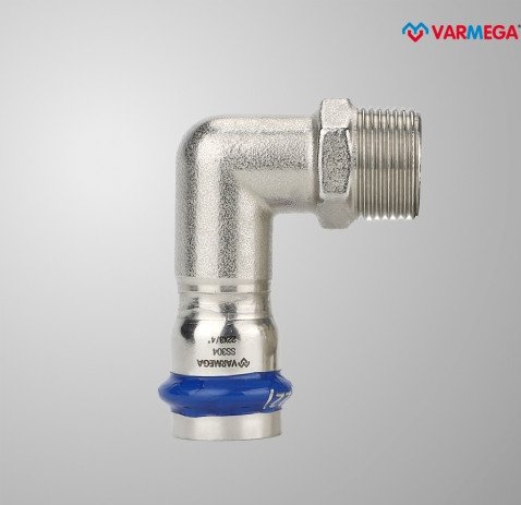 Фитинг Varmega Угольник раструбный Inox Press с наружной резьбой 15x1/2 VM715001504