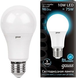 

Светодиодная лампочка Gauss A60 E27 10 Вт 4100 K 102502210