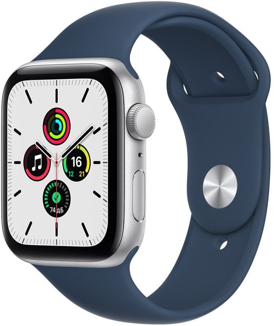 

Умные часы Apple Watch SE 44 мм (алюминий серебристый/синий омут спортивный)