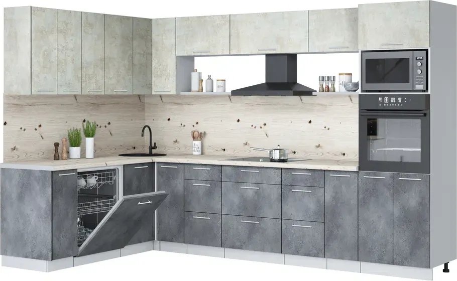 

Готовая кухня Интерлиния Мила Лайт 1.896х3.18 (бетон лайт/бетон портленд/бискайская сосна)