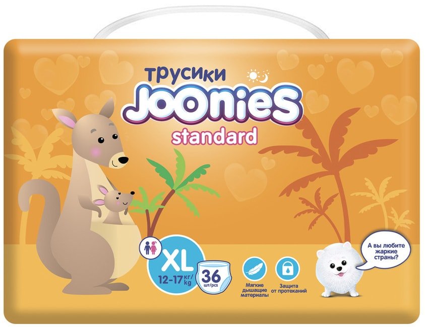 

Трусики-подгузники Joonies Standard XL 12-17 кг (36 шт)