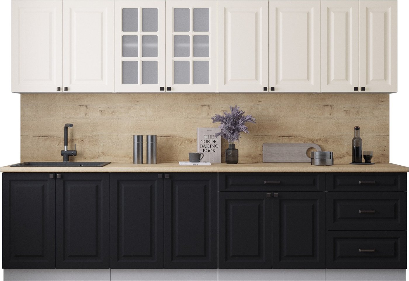 

Готовая кухня Интерлиния Мила Деко 3.0Б (черный/белый/дуб бунратти)